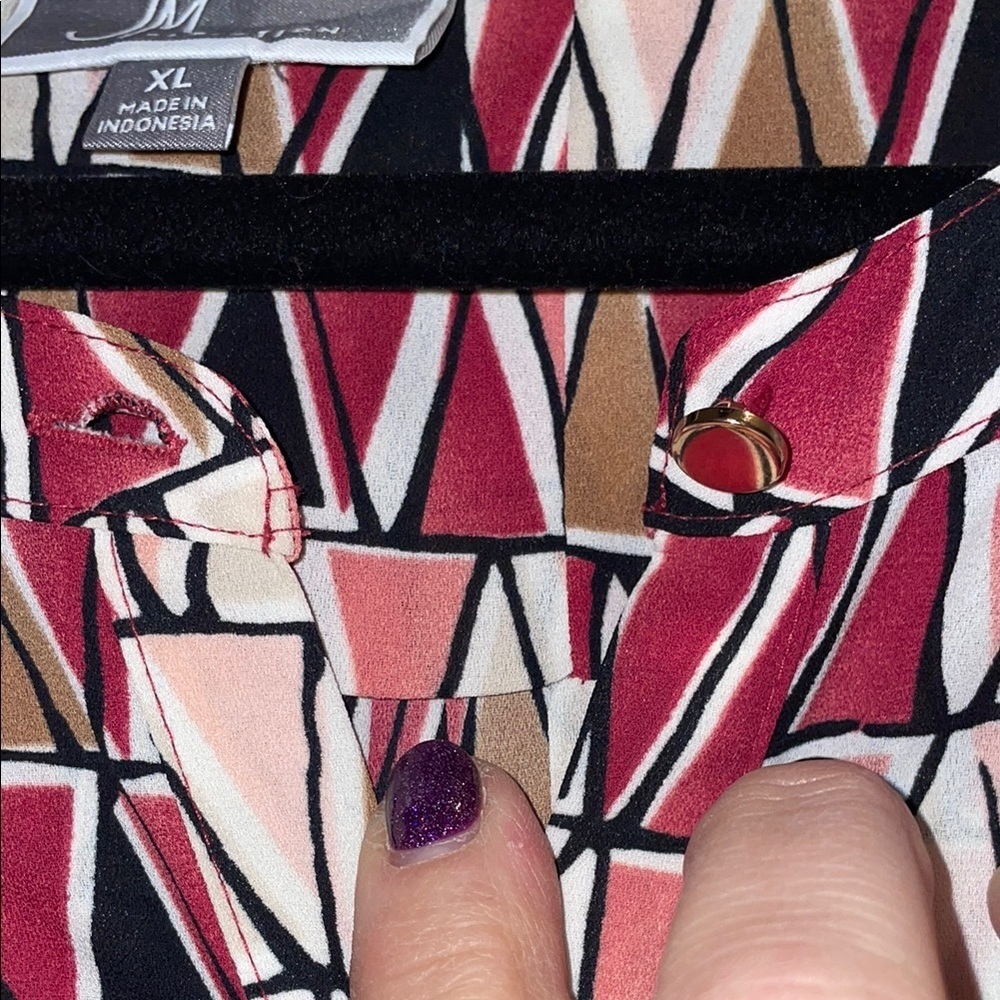 JM Collection Black and Orange Graphic Blouse - Picture 3 of 9